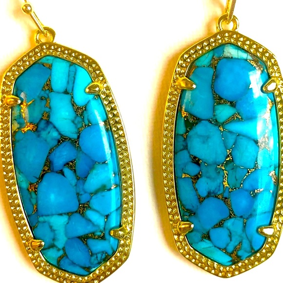 NWT Kendra Scott Elle Earrings Bronze Veined Turquoise BEST STONES EVER Amazing! - Picture 3 of 6